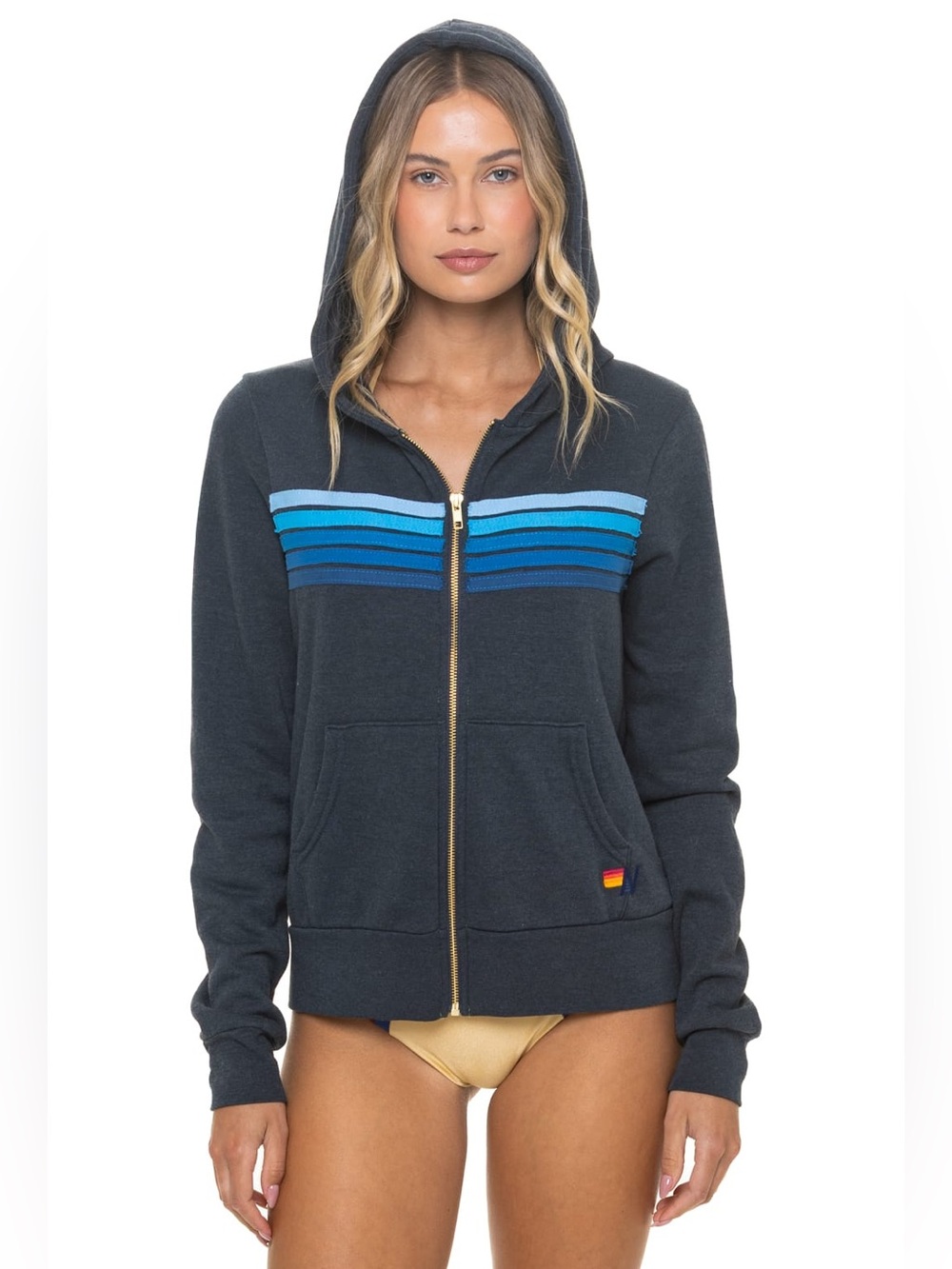 AVIATOR NATION 5 STRIPE HOODIE - CHARCOAL // BLUE